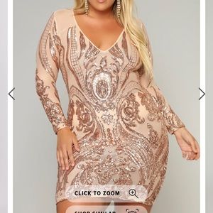 Fashion Nova gold sequin v split mesh dress.